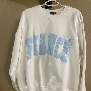 Fiancé Varsity - The Bar Cream Crewneck Sweater with Blue Lettering